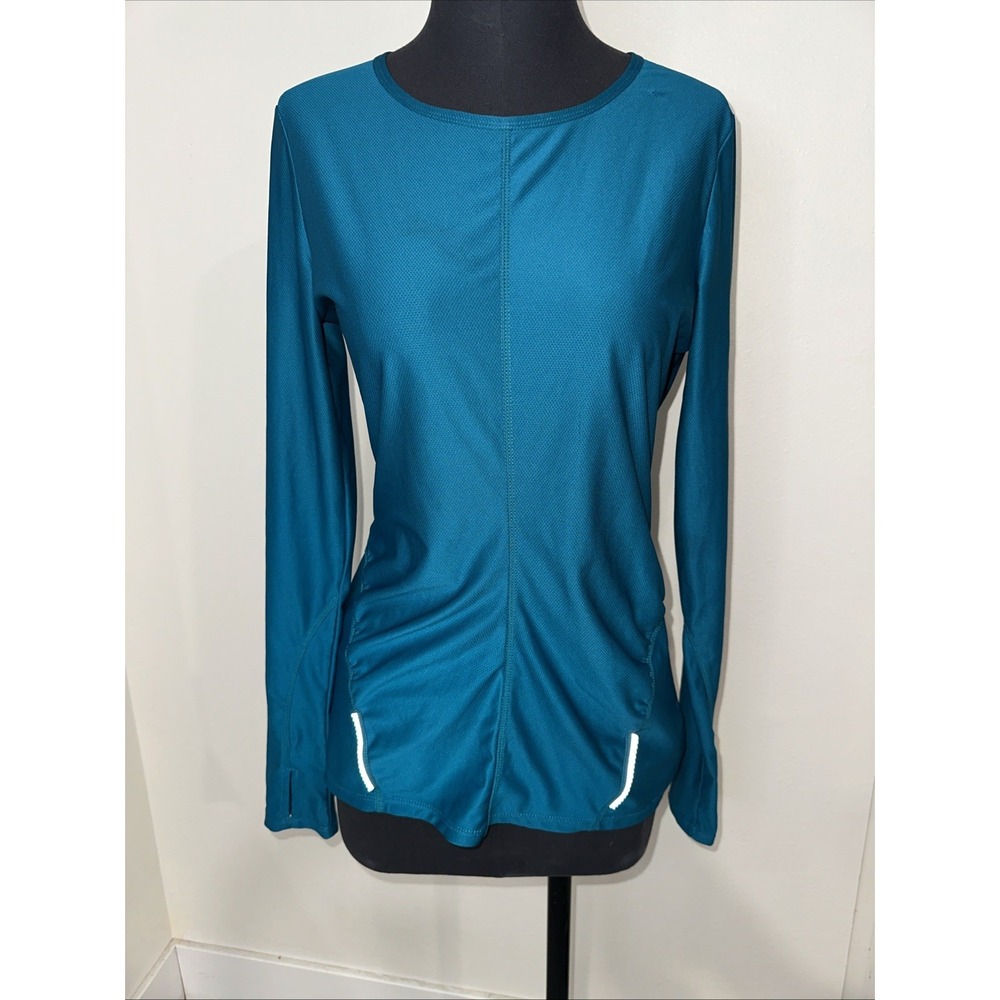 Athleta Wildly Wick It Running Top‎ Long Sleeve Blue Reflective Size M